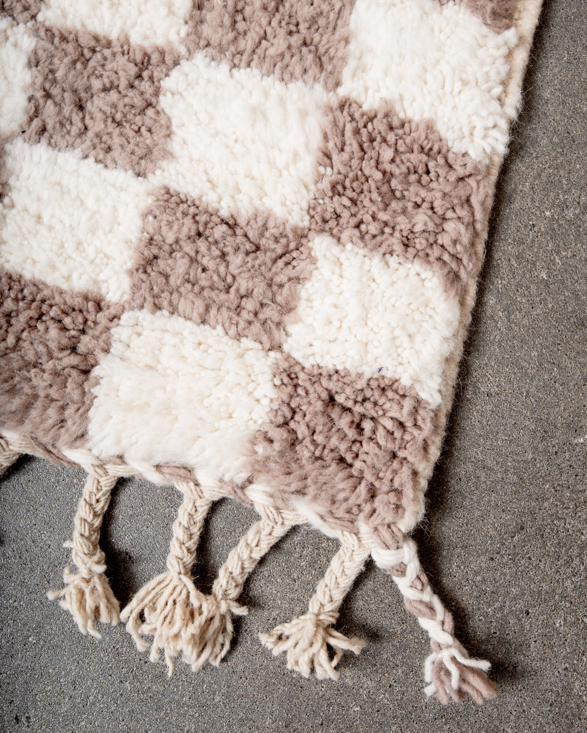 Modern, designer, handcrafted Berber rug from Morocco. Beniourain carpet with beautiful colours and patterns and fluffy wool texture.